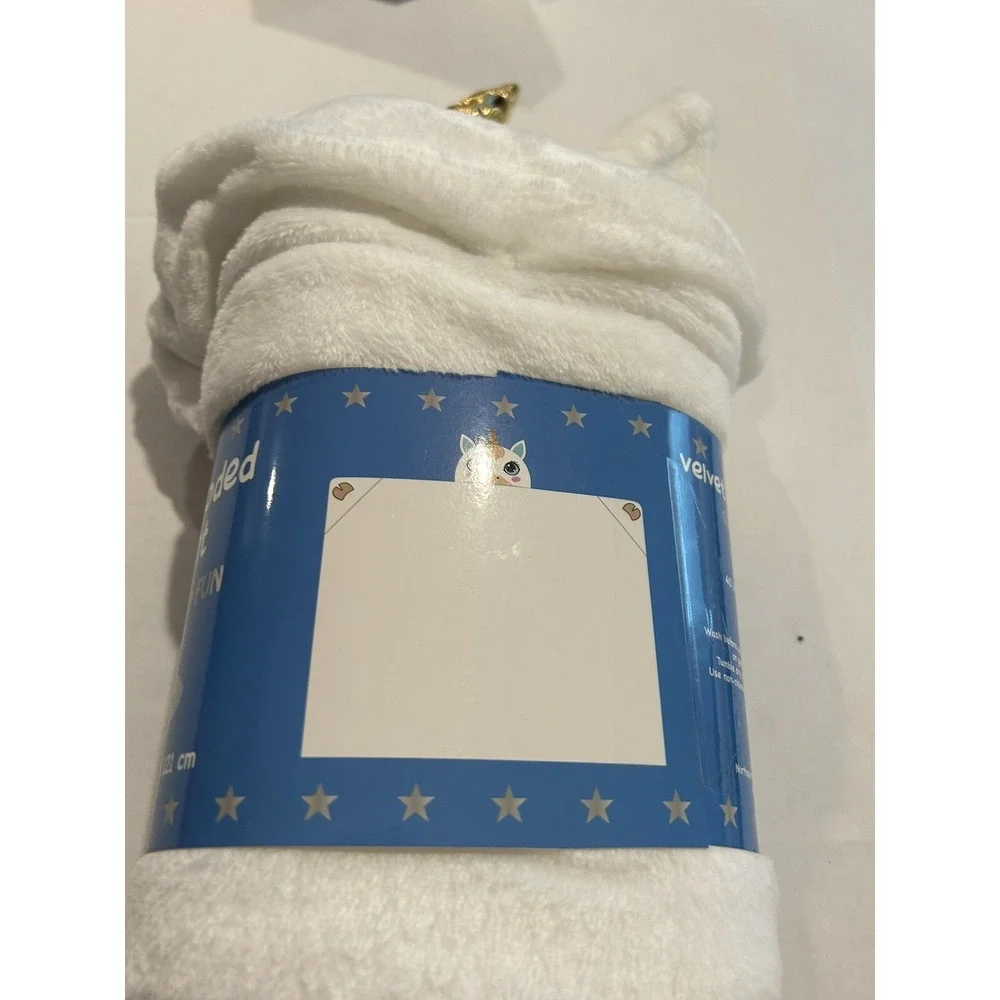 Unicorn Velvet Hooded‎ Blanket New Kids Plush Birthday Christmas 40 X 47.5 White